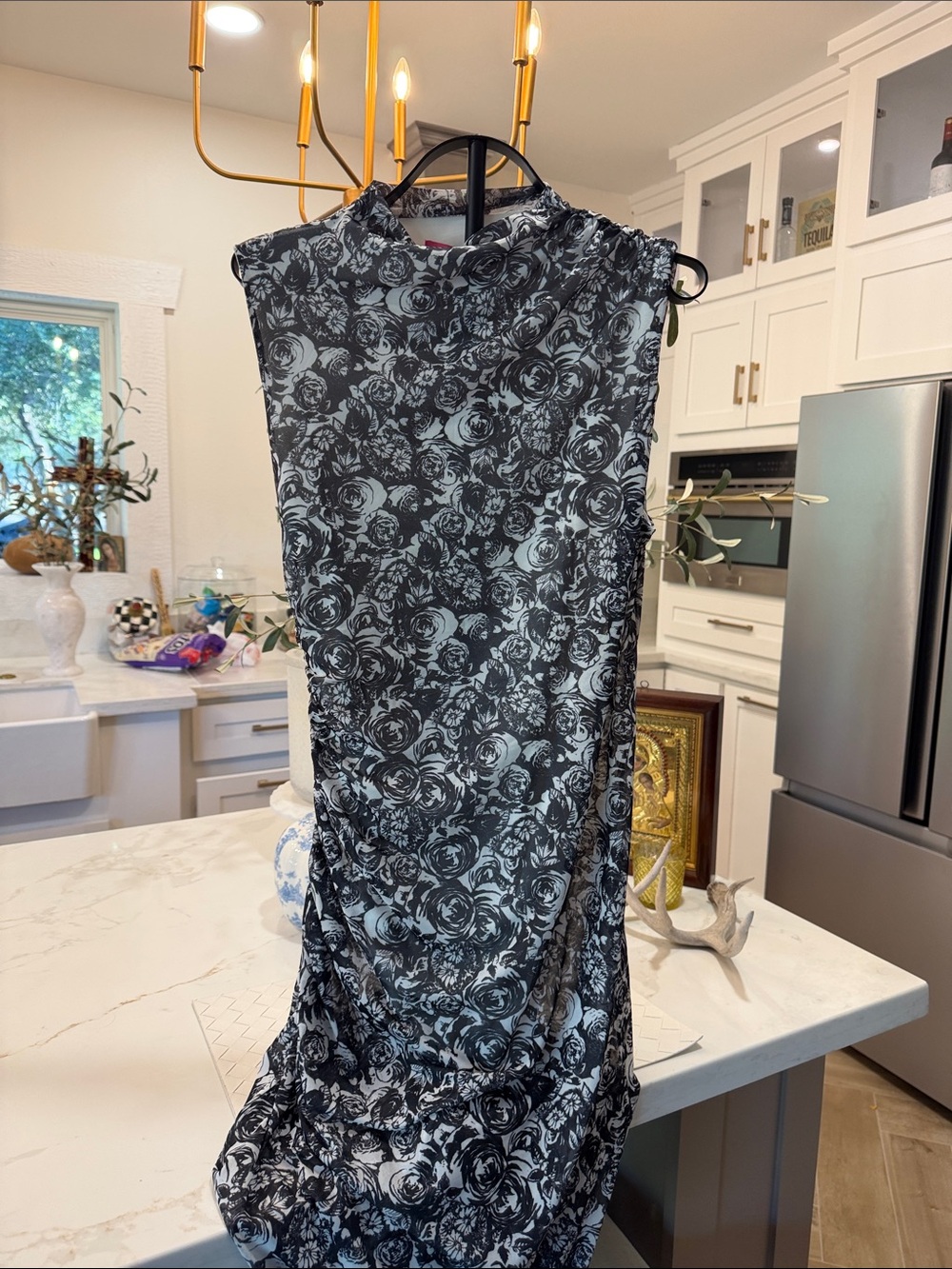 Betsey Johnson Black & White Rose-Print Maxi Dress